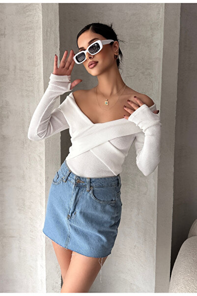 ezber moda Ribbed Knit Open Neck Madonna