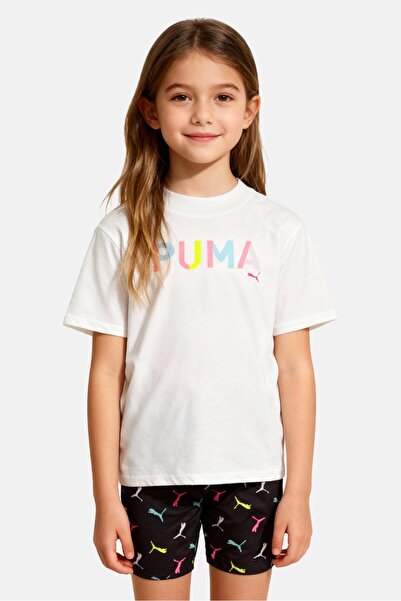 Puma Kids Girl 2 Pcs Brand Logo Short Sleeve Top And Outdoor Shorts, Multicolor