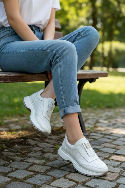 Konfores 1965-273061 Genuine Leather Anatomical Sole Women's Sneakers Shoes