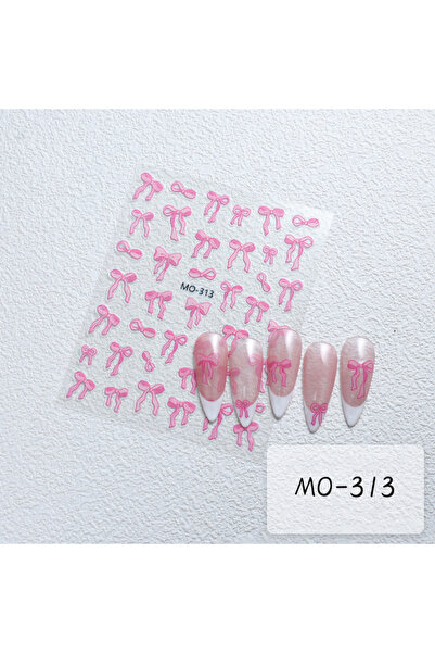 Choice ملصقات أظافر MO-313 بعقدة فيونكة ثلاثية الأبعاد بشريط أبيض لطيف وردي ا...