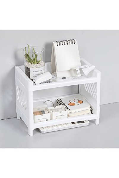 Choice white Office Desk Organizer, Double Layer Desktop Storage Rack for Stationery Supplies, Multifunctio