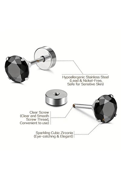 Choice أقراط رجالية أنيقة من الفولاذ المقاوم للصدأ مقاس 3 مم مرصعة بالزركونيا...