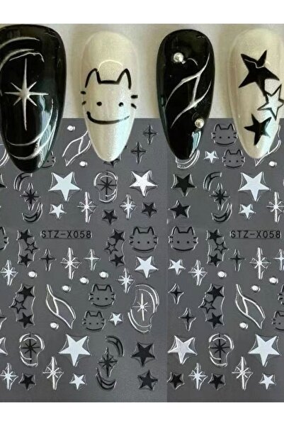 Choice 2PCS Cat stickers Black Silver Cat Animals Nail Sticker Decals Y2K Charms Cute Dog Cartoon Adhesive