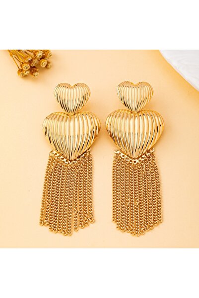 Choice Heart A Pair of Women's Earrings, Heart-Shaped Tassel Long Earrings, Fashionable and Exaggerated Ear