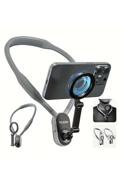 TELESIN Magnetic Neck Mount for Phones,Quick Release, for iPhone 15 14 13 12 Seires Android Phones (Grey)