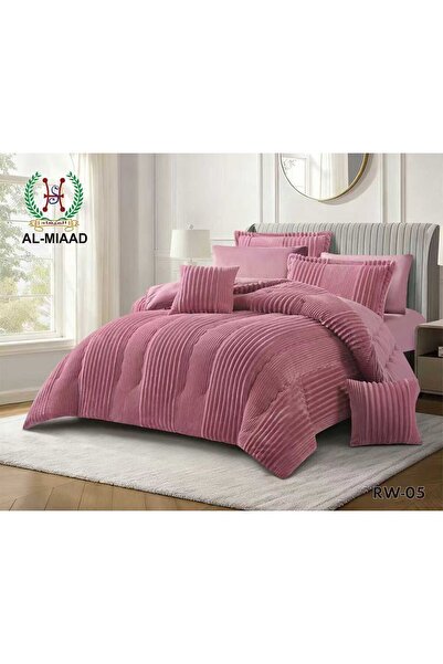 ALMIADD Marina Luxury Winter Bedding Set, Double Size, 8 Pieces, Soft Striped Velvet