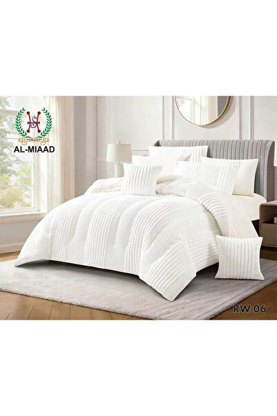 ALMIADD Marina Luxury Winter Bedding Set, Double Size, 8 Pieces, Soft Striped Velvet