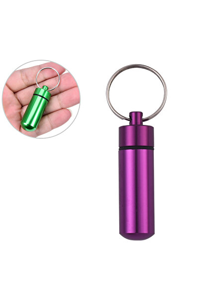 choice2 Style 2 Purple Aluminum Alloy Pill Keychain Holder Small Pill Box Pill Case Waterproof Pill Organize