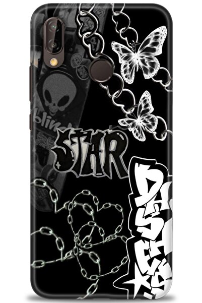 Rulet Aksesuar حافظة متوافقة مع هاتف هواوي P20 لايت HD مطبوع + واقي شاشة سيرا...