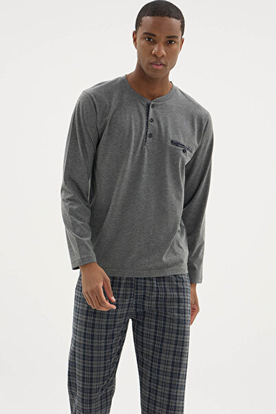 KLY طقم بيجامة بتصميم عصري وياقة متوسطة الارتفاع من القطن 100٪ للموسم الجديد