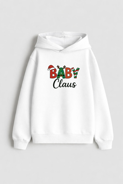 MODA سويت شيرت بيبي كلاوس للعام الجديد سانتا كلوز لعيد الميلاد مطبوع باللون الأبيض للأطفال