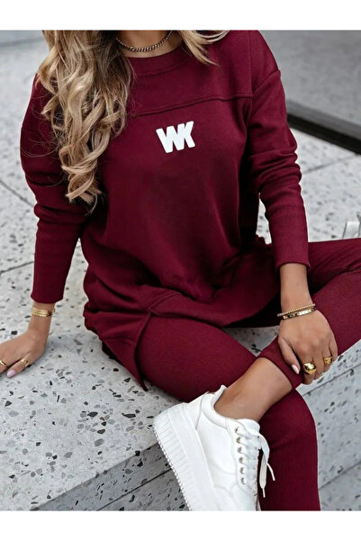 nedo7 Women's Long Sleeve Crew Neck Ribbed Viscose Two-Piece Set with Two Thr...