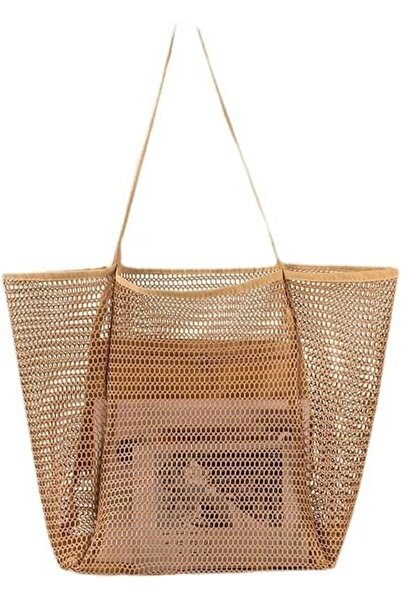 Arabest Mesh Beach Bag, Woven Straw Beach Tote Bag Waterproof with Inner Pocket