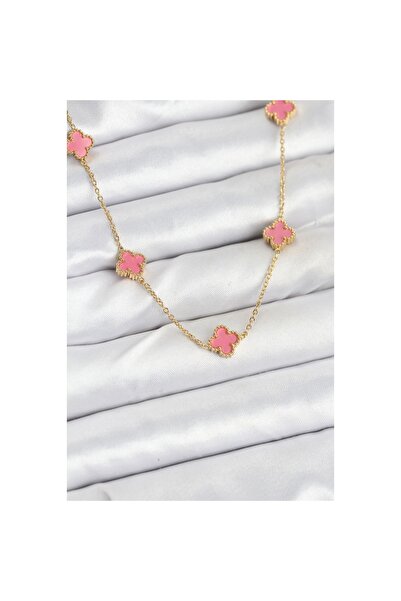 Clariss 316L Steel Chain Gold Color Pink Baby Boy Clover Women's Necklace
