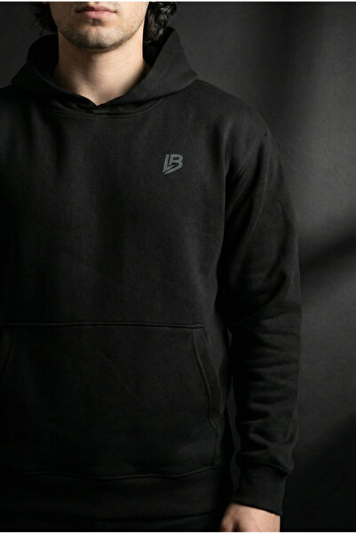 Liber Premium Black Oversized Hoodie 3 Thread Ş Fleece-Lined Sweatshirt
