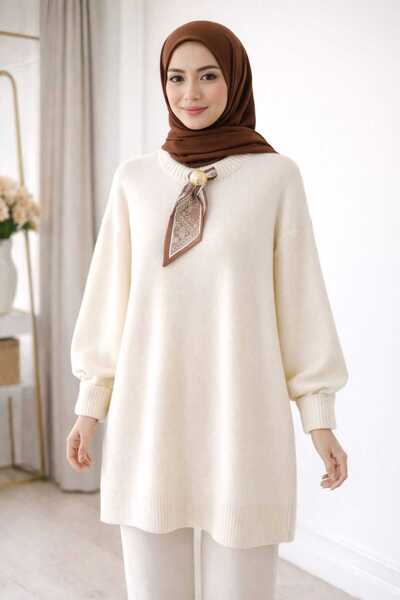 KARSEL Tunic Knitwear Sweater with Scarf