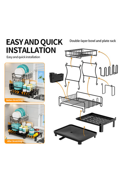 Shangxing 2-Tier Dish Drying Rack - Adjustable Length,Tableware storage, kitchenware storage