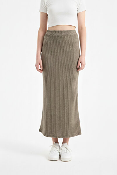 FOORS High Waist Slit Knitwear Corded Fabric Skirt