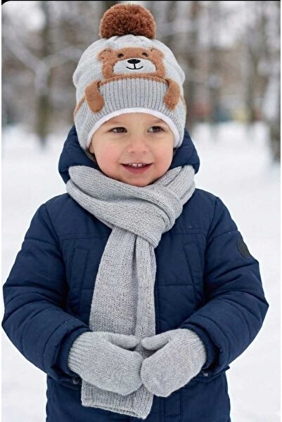 LAGRANZE Bear Design Kids Scarf Hat & Gloves Set