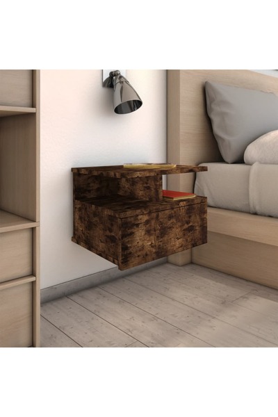 vidaxl Floating Nightstand 2 pcs Smoked Oak 40x31x27 cm Engineered Wood