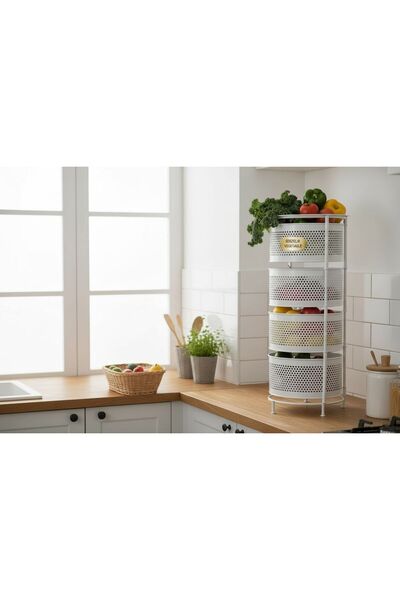 METALAY 4 Katlı Yana Açılır beyaz Patates Soğan Sepeti Sebze Meyve Sepeti Seb...