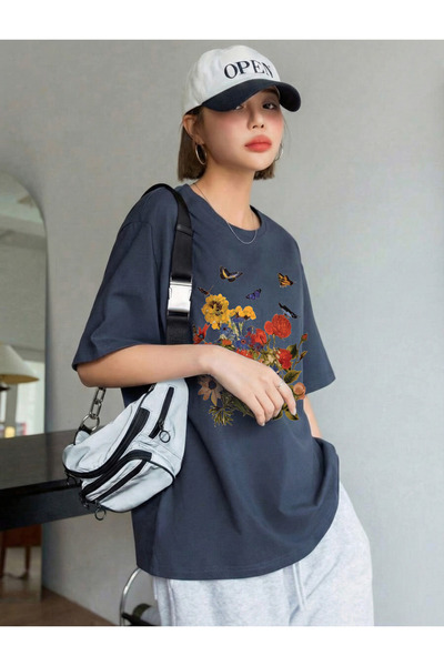 uyguntarz Μπλουζάκι με σχέδιο Unisex Colorful Flowers με τύπωμα