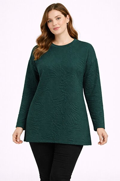 Şans Bluză de damă, mărime mare, verde, din țesătură cu relief 65N39289