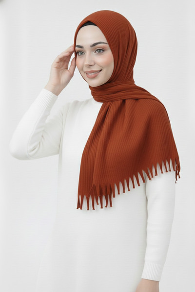 Ramellia Kiremit Rengi Piliseli Şal | Hazır Piliseli Şal, Kaymaz Şal Yumuşak ...