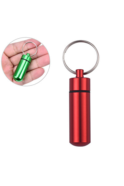 Choice8 Style 2 Red Aluminum Alloy Pill Keychain Holder Small Pill Box Pill Case Waterproof Pill Organizer S
