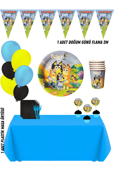 HAPPYLOOPPARTY Bluey 16 Kişilik Doğum Günü Parti Süsleri Seti