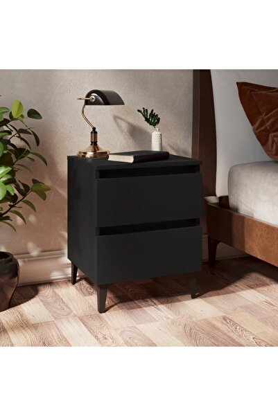 vidaxl خزائن سرير قطعتين، أسود، 40×35×50 سم، خشب هندسي