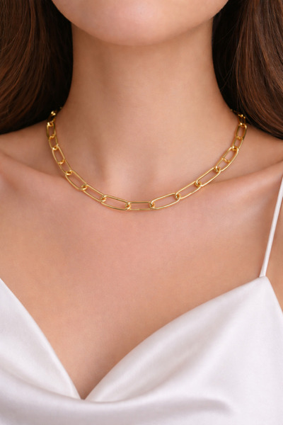 Zirona Çelik Gold Renk Ataç Kolye