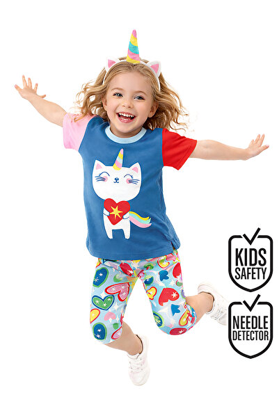 Denokids Комплект тениска и клинчета с принт на котка на сърцето за момичета