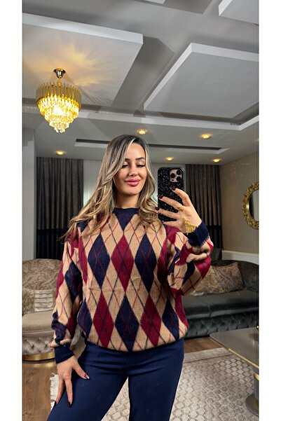 EGELİMODA Women's Diamond Pattern Knitwear Soft Sweater