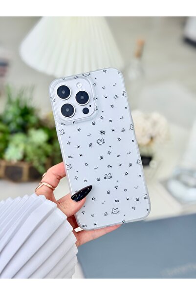 Go Aksesuar Iphone 14 Promax Uyumlu Parmak İzi Bırakmaz Mat Baskı Şeffaf Kılıf