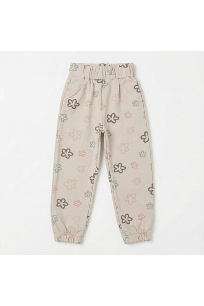 Peri Masalı Kız Çocuk Çiçek Desenli Lastikli Bel Pamuklu Alt Eşofman