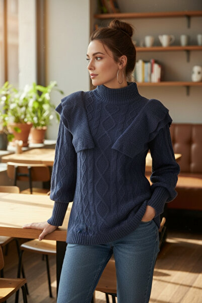 Mandala Tekstil Kadın Şardonlu Desenli Kalın Triko Kazak