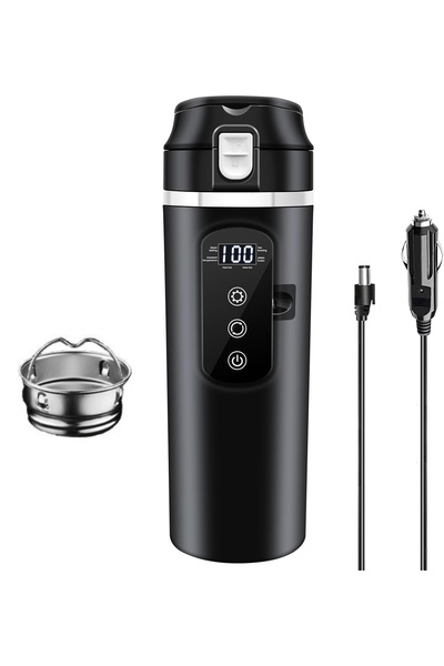 OEM Fierbător electric portabil pentru mașină, cu fierbere rapidă, anti-scurgere, 400 ml, menține cald, pentru călătorii, negru