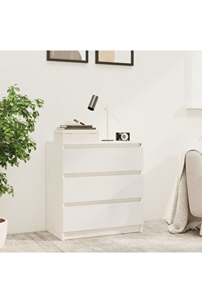 vidaxl خزانة جانبية بيضاء للسرير، 60×36×64 سم، مصنوعة من خشب الصنوبر الصلب