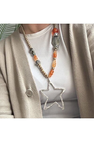 Naskosta Large Star Detail Long Bohemian Design Necklace