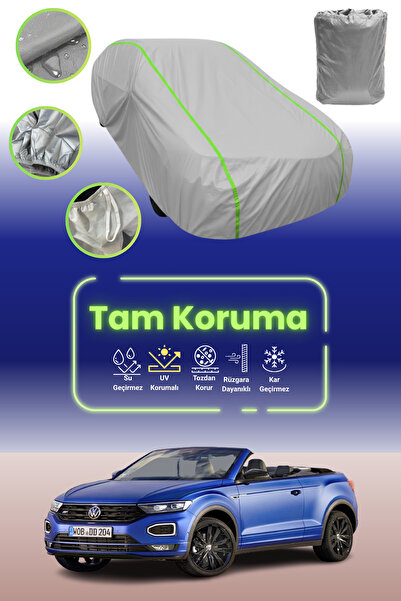 Dokaca Neo غطاء حماية للسيارة باللون الرمادي النيون قماش مجدّل فولكس فاجن تي روك كابريوليه 2019 - 2021 متوافق مع غطاء حماية السيارة
