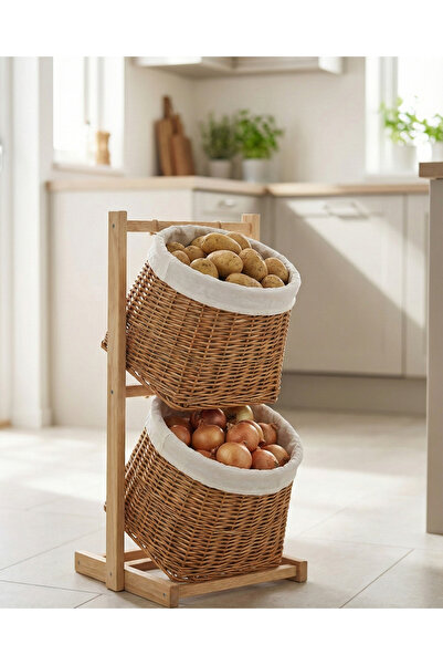 SepetçiBaba Alessi - 2 Katlı Hasır Sebzelik Meyvelik - S120