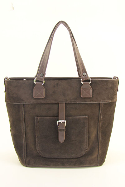 HNB Kadın Kahve Hakiki Süet Omuz Çantası