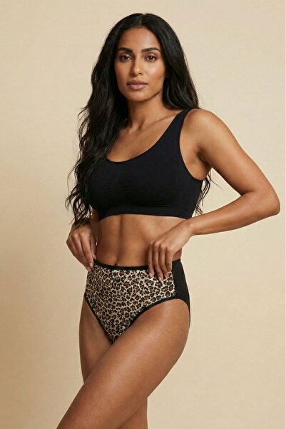 enmodaiçgiyim Women's Plus Size High Waist Leopard Print Cotton Stretchy Slip Panties