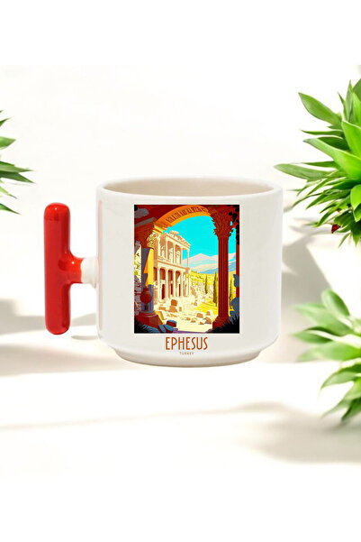 BB TRADE Efes Designed Red T-Handled Ceramic Printed Mug Cup 250 ml