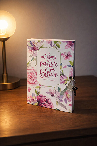 Angelphoto Pink Flowers Journal Kilitli Defter Hatıra Anı Defteri Günlük
