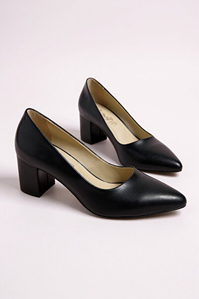 Modayak Elegant Black Thick Heel Pointed Toe Heel Shoes