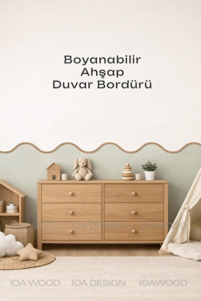 ioadesign Dalga Dekoratif Boyanabilir Duvar Bordürü - Çocuk Yatak Odası Dekor...
