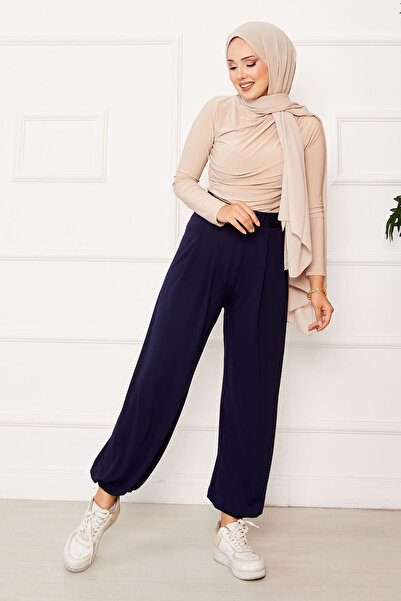 EBRUTESETTÜR Comfortable Fit Shalwar Pants with Elasticated Cuffs Navy Blue