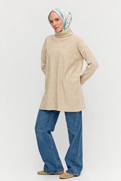 Setrms İnci Detaylı Boğazlı Triko Tunik